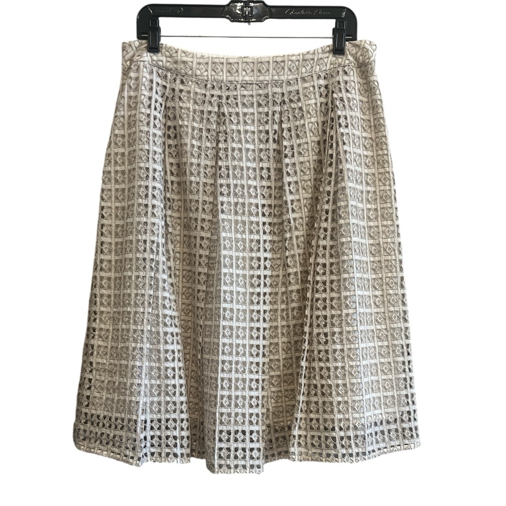 Halogen Textured Cream A-Line Pleated Skirt Size 14 NEW